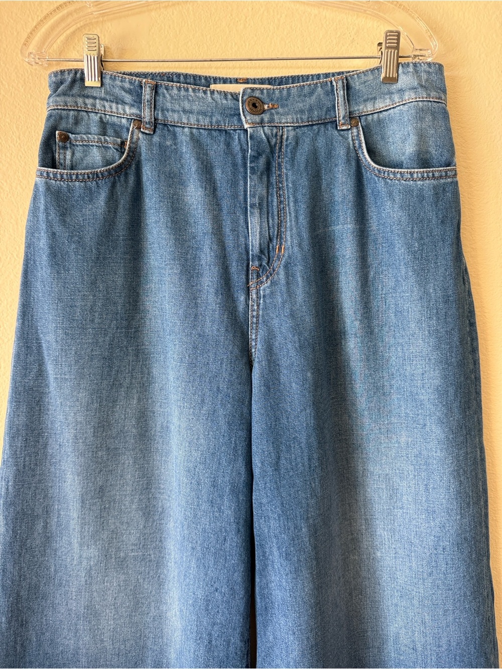 Weekend Max Mara 100% Cotton Wide Leg Denim Pants - Picture 3 of 12